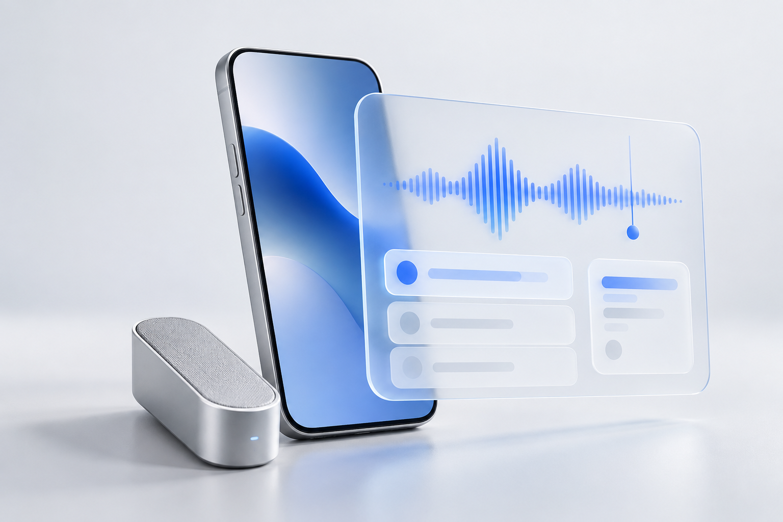语音应用配图:手机、录音外设与声波界面